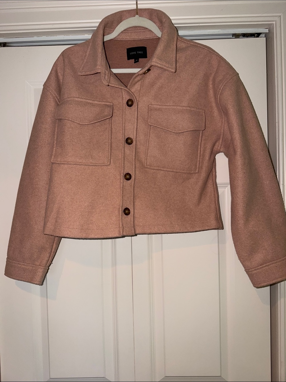 Love Tree Cropped Blush Pink Shacket Jacket
